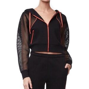 Good American Black Mesh Sleeve Hoodie